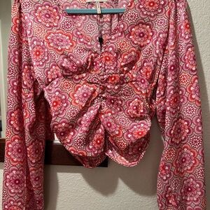 BCBG NWT- Floral Pink and Red Patterned Blouse